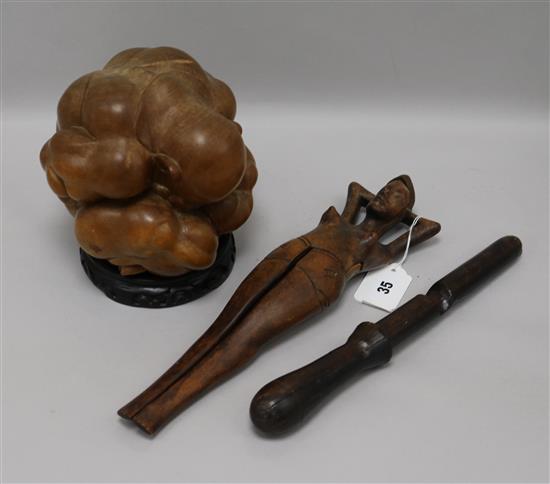A pair of novelty nutcrackers, a carved Buddha, etc nutcrackers height 34cm